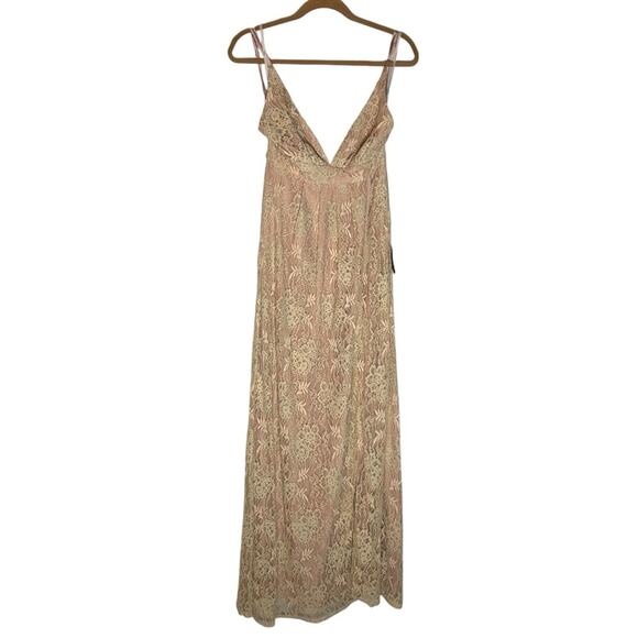NWT Lulus Stolen Moments Dusty Pink Lace-Up Lace Maxi Dress Size Small - Picture 2 of 13